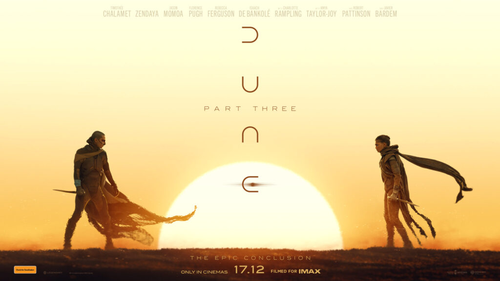 Dune Part Three trailer artwork featuring Timothée Chalamet and Zendaya