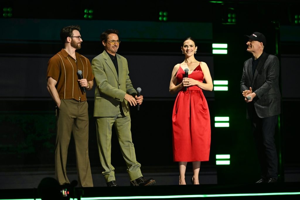 Chris Evans Robert Downey Jr Hayley Atwell and Kevin Feige at D23 2026