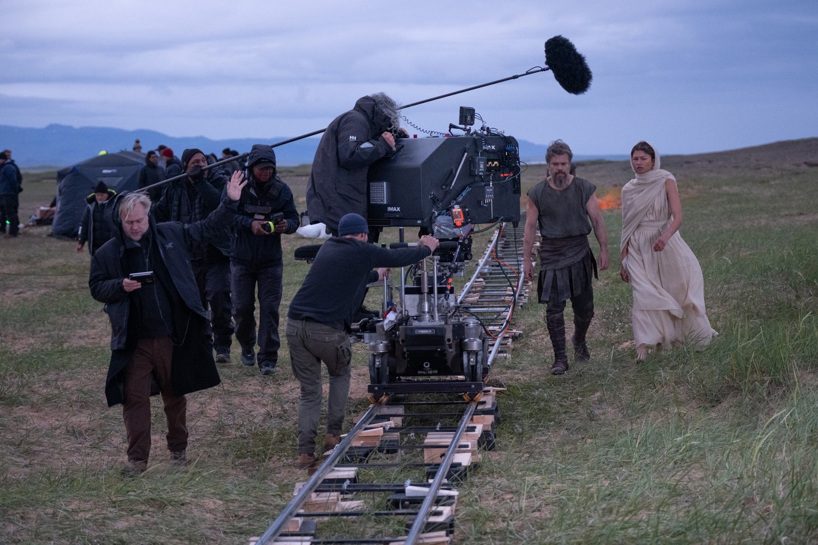 Christopher Nolan filming Matt Damon and Zendaya on The Odyssey